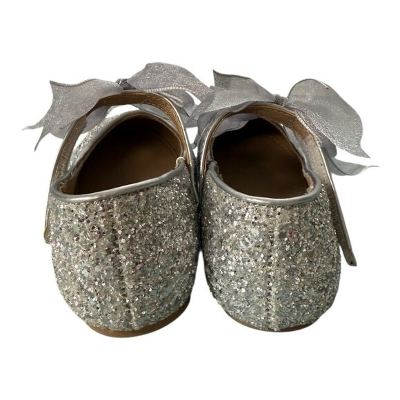 Kiderence Toddler Little Girl Glitter Ballet Flat~Sz 6M~Silver Bow Sticky Close - Picture 5 of 11
